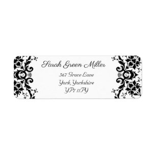 Elegant Black White Damask Wedding Return Address Label