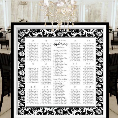 Elegant Black White Damask Wedding Seating Chart