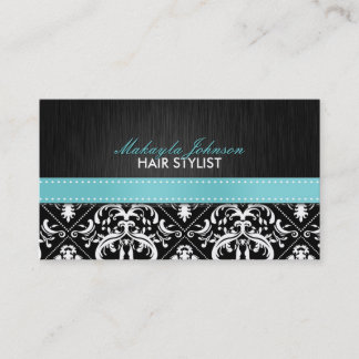 Elegant Black & White Damask with Teal Blue Ribbon Appointment Card