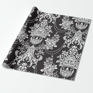 Elegant Black White Damask Wrapping Paper