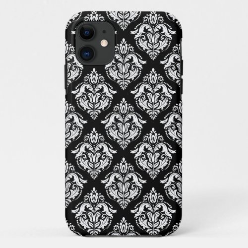 Elegant Black  White Damasks Geometric Pattern iPhone 11 Case