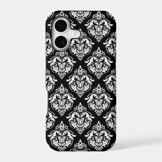 Elegant Black & White Damasks Geometric Pattern Iphone Case (Back)