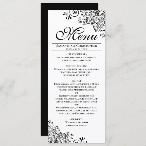 Elegant Black  White Decorative Corners Wedding Menu