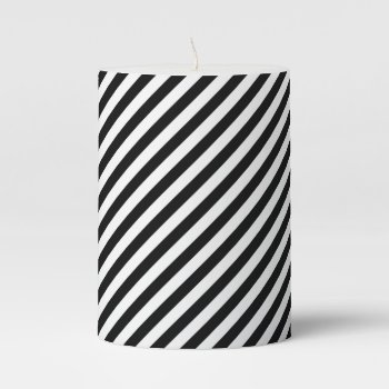 Elegant Black White Diagonal Stripes Pillar Candle by Kullaz at Zazzle