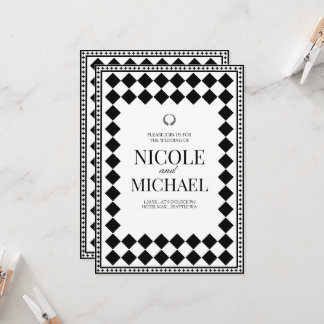 Elegant Black &White Diamond Pattern Wedding Invitation