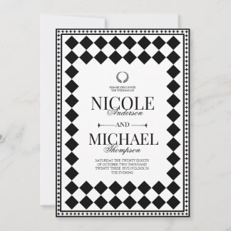 Elegant Black &White Diamond Pattern Wedding Invitation