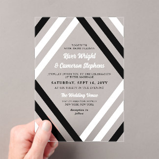 Elegant Black White Diamond Stripes Modern Wedding Acrylic Invitations