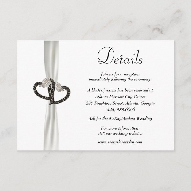Elegant Black & White Diamond Wedding Details Enclosure Card (Front)