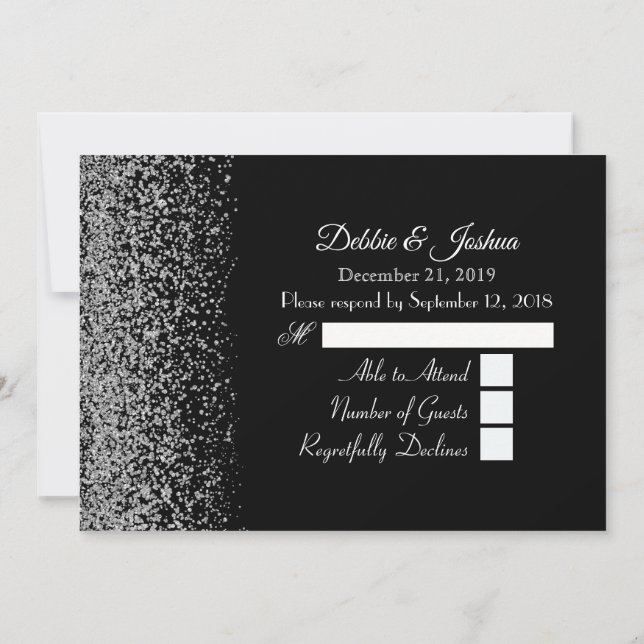 Elegant Black & White Diamond Wedding RSVP Invitation (Back)