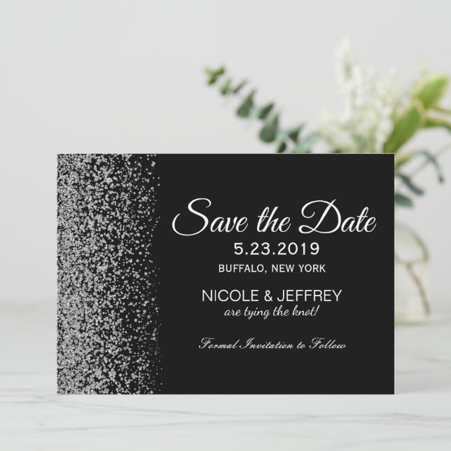Elegant Black & White Diamond Wedding Save Date Save The Date (Standing Front)