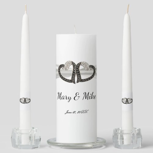 Elegant Black  White Diamond Wedding Unity Candle Set