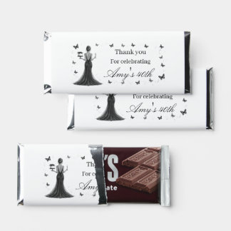 Elegant Black & white dress and butterflies 40th   Hershey Bar Favors