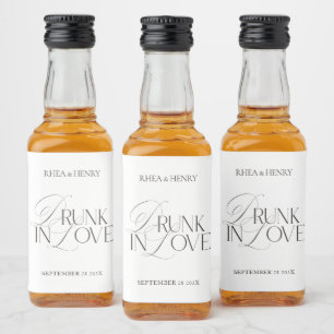 Elegant Black & White Drunk in Love Mini Liquor Bottle Label