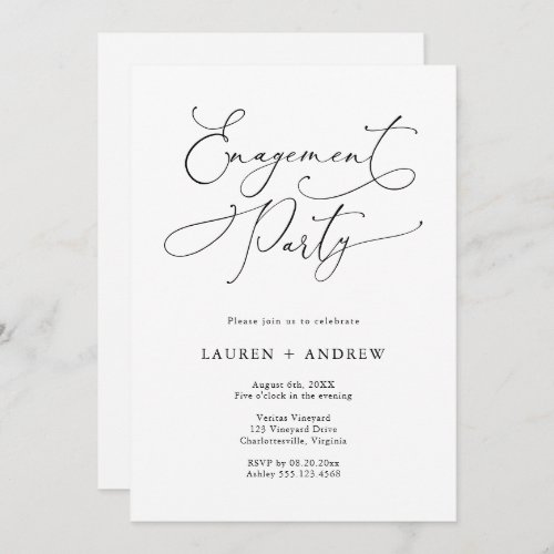 Elegant Black  White Engagement Party Invitation