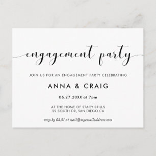 Elegant black & white engagement party invitation postcard