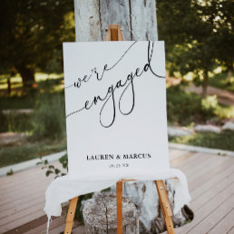 Elegant Black &amp; White Engagement Party Welcome Poster