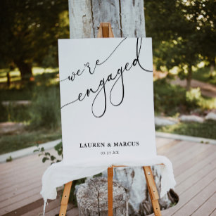 Elegant Black & White Engagement Party Welcome Poster