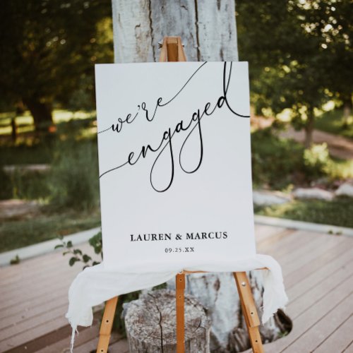 Elegant Black  White Engagement Party Welcome Poster