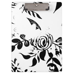 Elegant Black & White Faded Floral Heart Notebook Clipboard