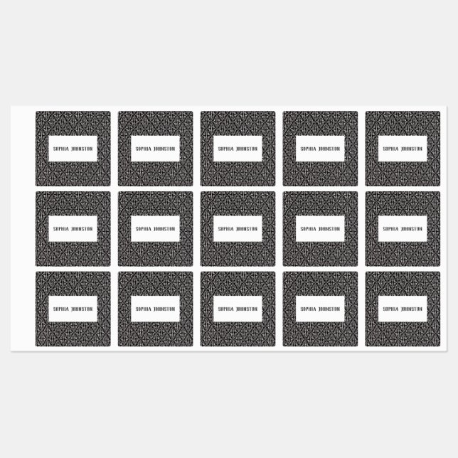 Elegant Black White Fancy Scrolled Damask Pattern Kids' Labels (Sheet)