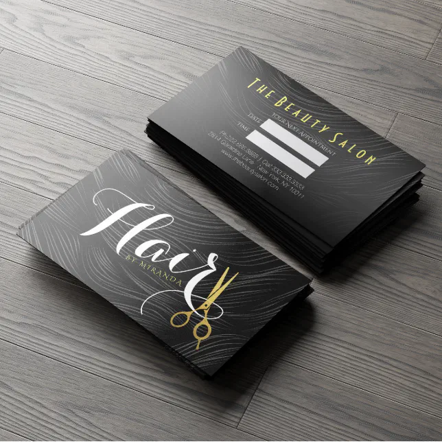 Elegant Black White Faux Gold Scissors Hair Salon Appointment Card | Zazzle