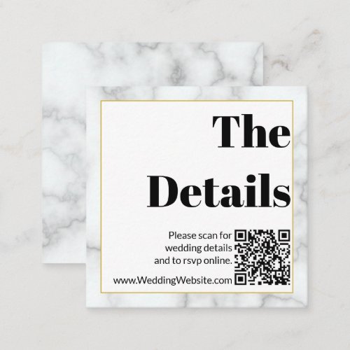 Elegant Black  White Faux Marble Wedding QR Code Enclosure Card