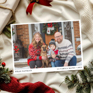Elegant Black & White Feliz Navidad Family Photo Holiday Card