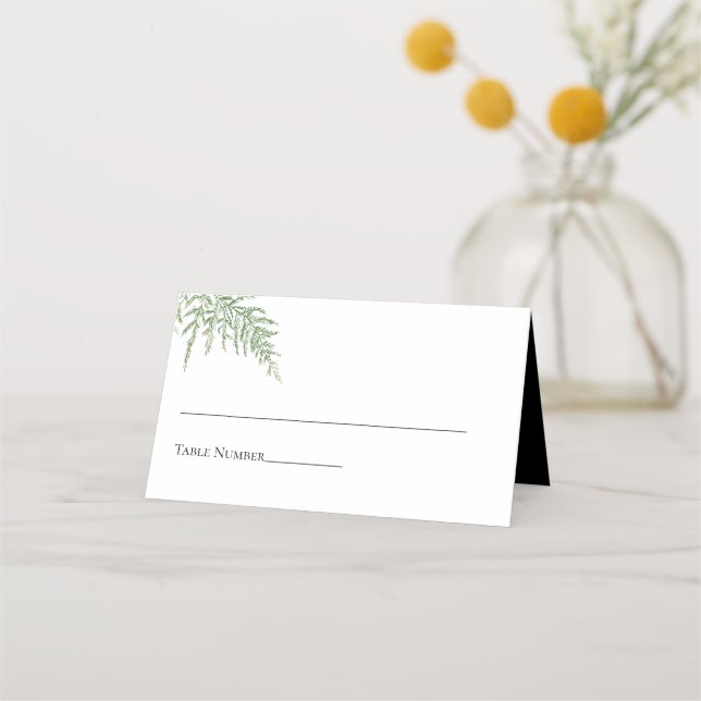 Elegant Black White Fern Greenery Wedding Place Card (Front)