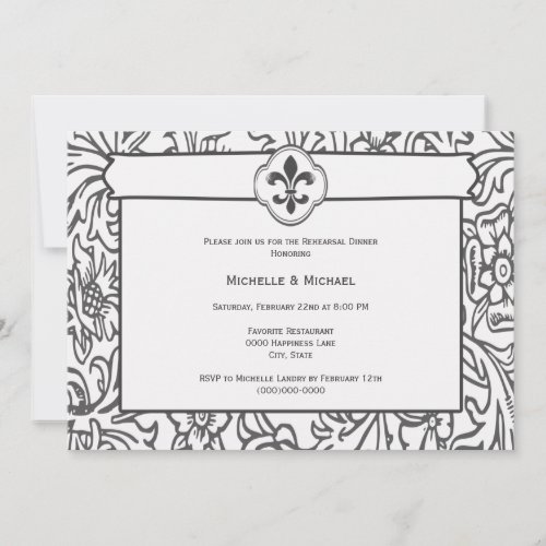 Elegant Black White Fleur de Lis Event Invitations