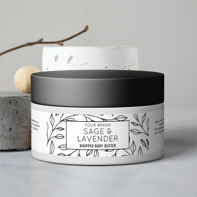 Elegant Black & White Floral 4 OZ Cosmetic Jar Wrap Around Label (Modern black and white cosmetic jar ingredients label template with floral background)