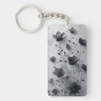Elegant Black & White Floral Acrylic Keychain