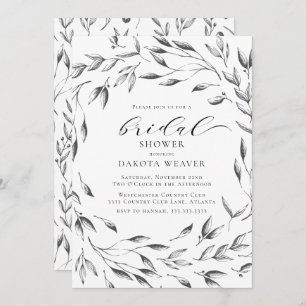 Elegant Black White Floral Botanical Bridal Shower Invitation