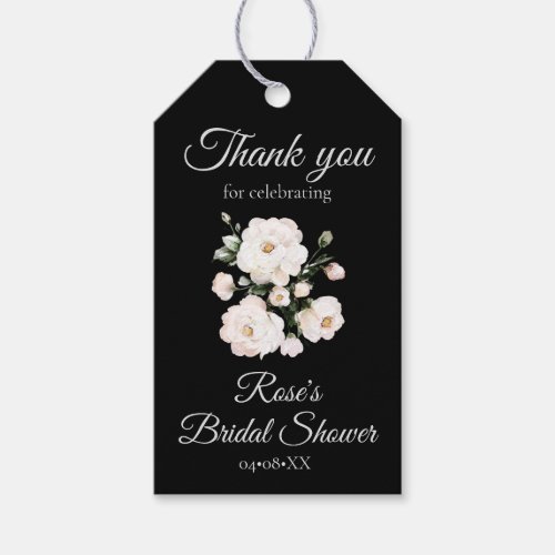 Elegant Black White Floral Bridal Shower Gift Tags