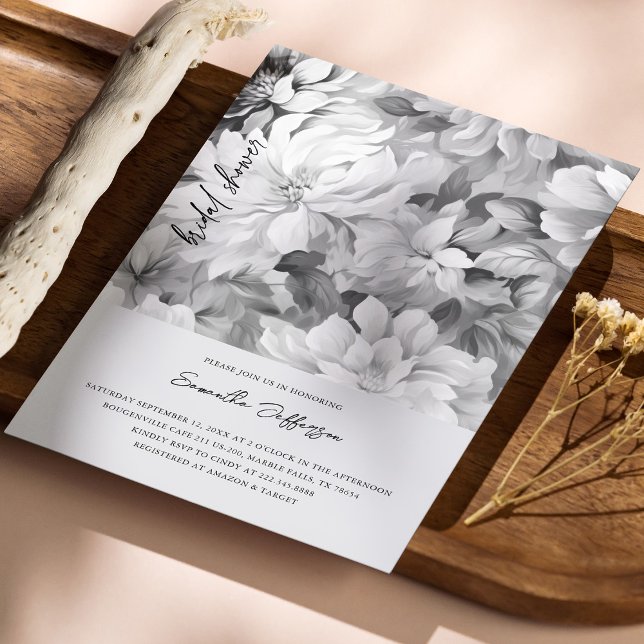 Elegant Black & White Floral Bridal Shower Invitation (Elegant Black & White Floral Bridal Shower Invitation)