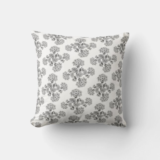 Elegant Black  White floral Damask pattern Throw Pillow (Front)