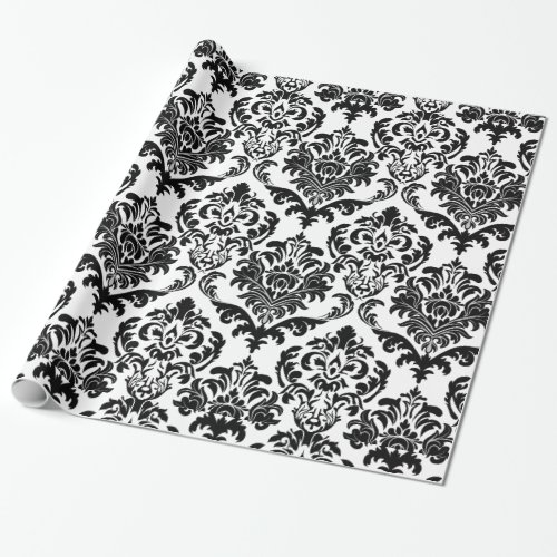 Elegant Black  White Floral Damasks Pattern Wrapping Paper