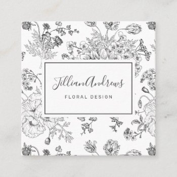 Elegant Black White Floral Design Professional Square Business Card by ilovedigis at Zazzle