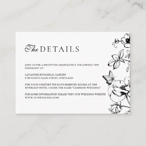 Elegant Black White Floral Garden Wedding Details