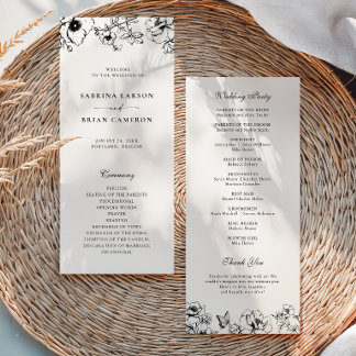 Elegant Black White Floral Garden Wedding Program