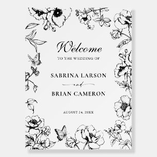 Elegant Black White Floral Garden Wedding Welcome Foam Board