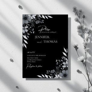 Elegant Black & White Floral Hand-Drawn Wedding Invitation