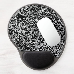 Elegant Black & White Floral Lace Gel Mousepad