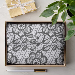 Elegant Black & White Floral Lace Pattern Tissue Paper