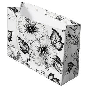 Elegant Black White Floral Line Art Pattern (3) Large Gift Bag