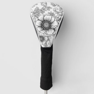 Elegant Black White Floral Line Art Pattern (5) Golf Head Cover