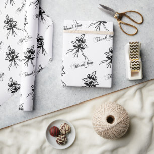 Elegant Black/White Floral Motif Thanks Occasion Wrapping Paper