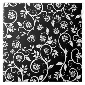Elegant black &white floral pattern ceramic tile