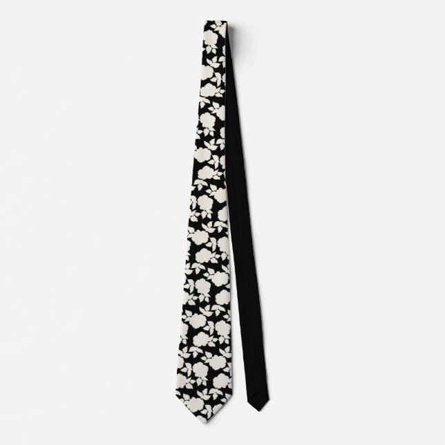 Elegant Black &white floral pattern Neck Tie (Front)