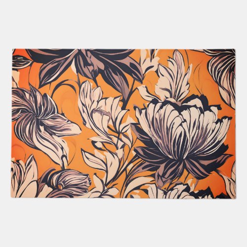 Elegant Black & White Floral Pattern on Mustard Go Doormat