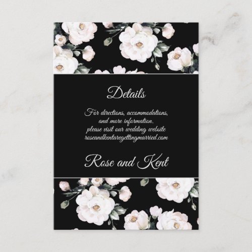 Elegant Black White Floral Pattern Wedding Details Enclosure Card